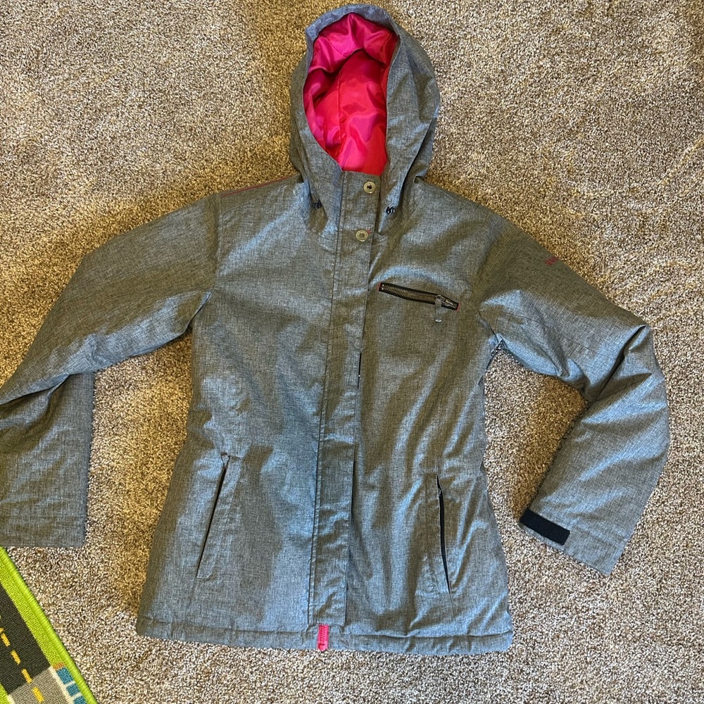 Roxy Gray Puffer Jacket with Pink Hood